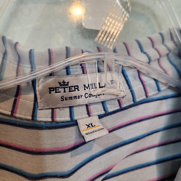 Peter Millar Golf Polo Shirt Men’s XL Blue Summer Comfort Striped Short Sleeve - Picture 2 of 5